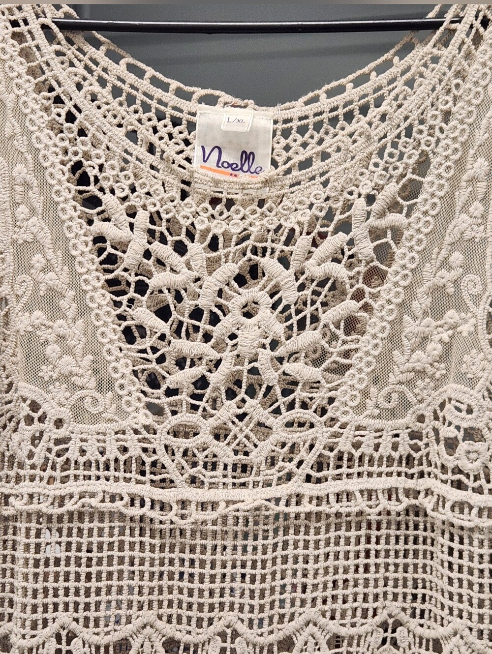 Noelle Beige Crochet Lace Sleeveless Boho Tunic Top L/XL - Picture 5 of 14